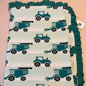 Kickee Pistachio Tractor Toddler Blanket with Ruffles